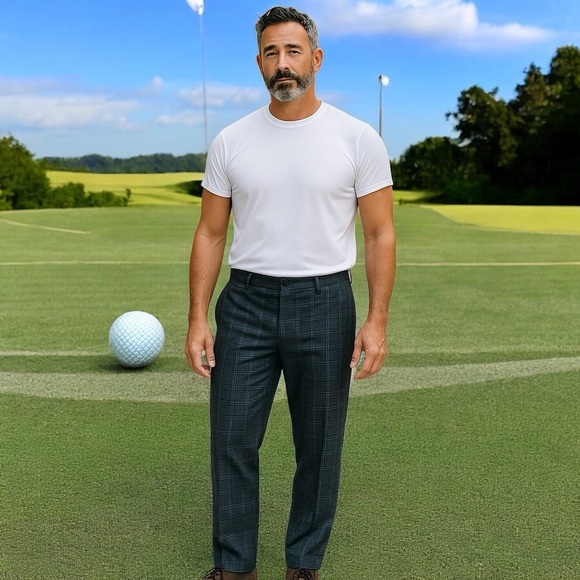 ADIDAS Blue Plaid Golf Pants Flat Front Straight Leg Climalite Mens Size 36 x 30 - Picture 9 of 16